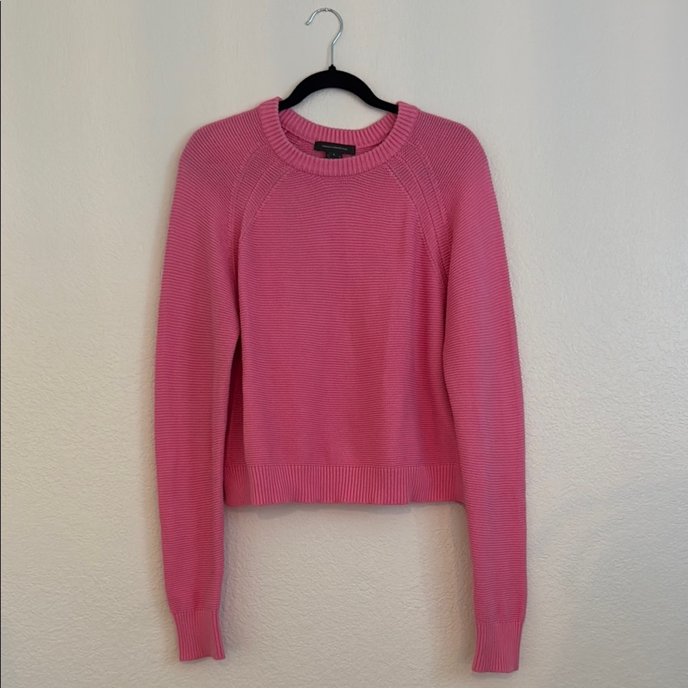 French Connection Pink Crew Neck Sweater with Ribbed Details